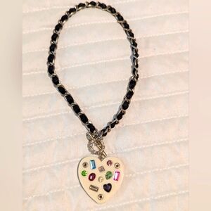 Betsey Johnson White Heart Rhinestone Gemstone Toggle Choker Necklace